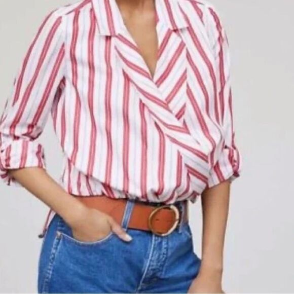 Harshman Striped Surplus Blouse In Red Stripe - Picture 1 of 7